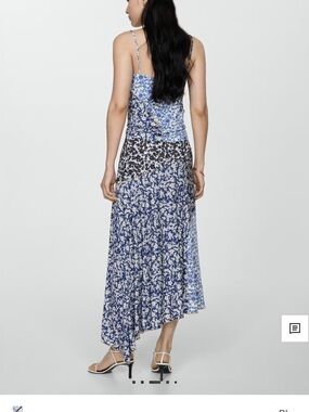 Mango Blue Mixed-Print Midi Slip Skirt